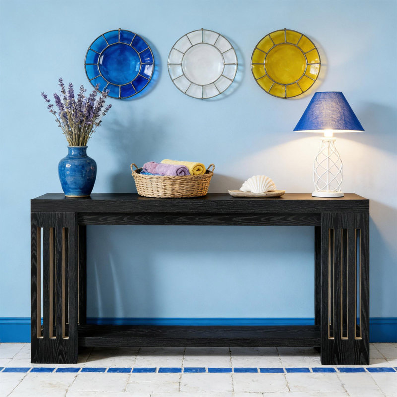 Console, table d'appoint à 2 niveaux, canapé