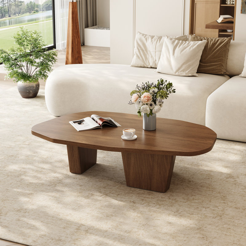 47.4" Modern Brown Coffee Table For Living Room With Three Legs, Solid Wood Veneer, Brown