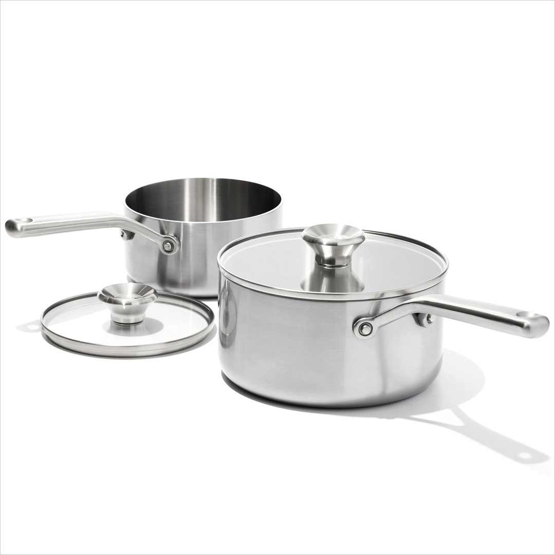 OXO Mira 3-Ply Stainless Steel Saucepan Set, 1.6 Qt And 3.25 Qt OXO