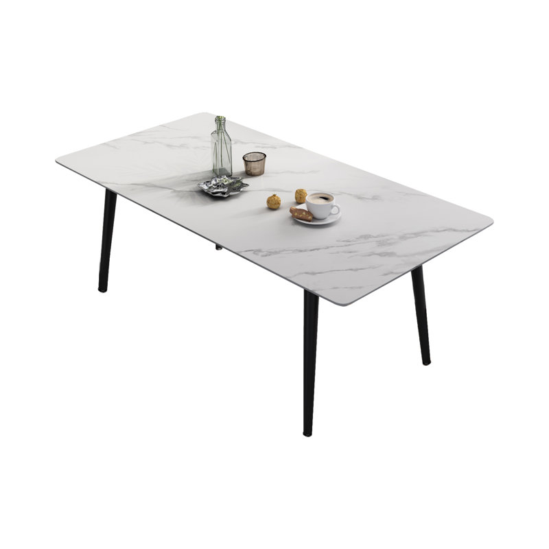 Table de salle à manger Demi-Mae, Plateau blanc / base noire, H 29,5 po x L 70,8 po x l 35,4 po