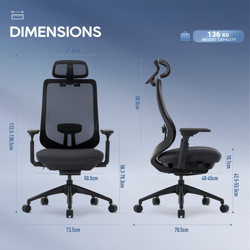 Ergonomic Office Chair with 4D Armrests & Headrest - High Back Mesh Task Chair with Lumbar Support - Adjustable for Home Office & Long Hours Use