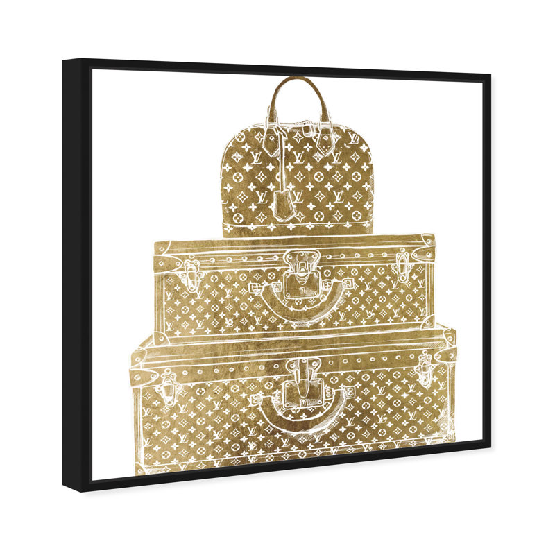 Pièce royale découpée et découpée en or - Peinture, H 13 po x l 13 po, Toile avec cadre noir