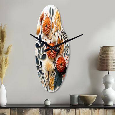 Colorful Mid Century Midcentury Botanicals II - Midcentury Modern Curved Metal Wall Clock, Modern Asymmetrical Wall Clock Print