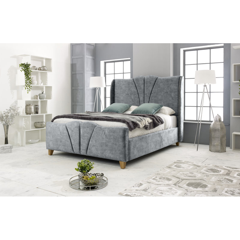 Clellon Upholstered Bed, Small Double (4'), Silver