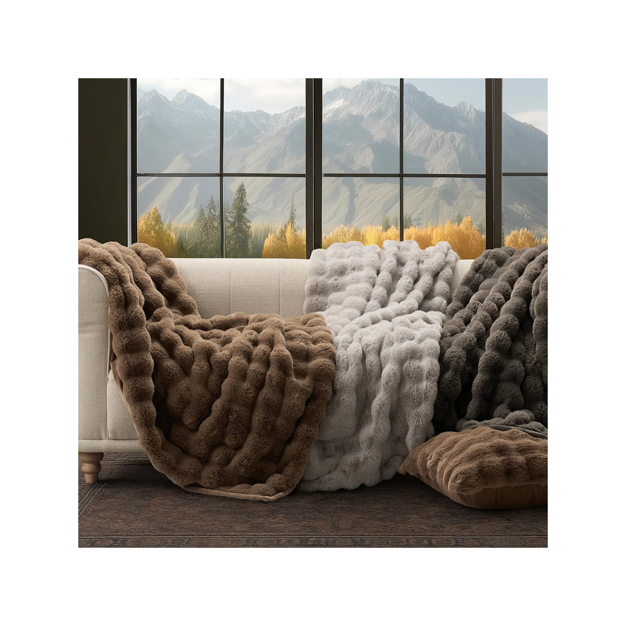 Ridgeline Faux Fur Throw Blanket, Chestnut, 80" L x 60" W