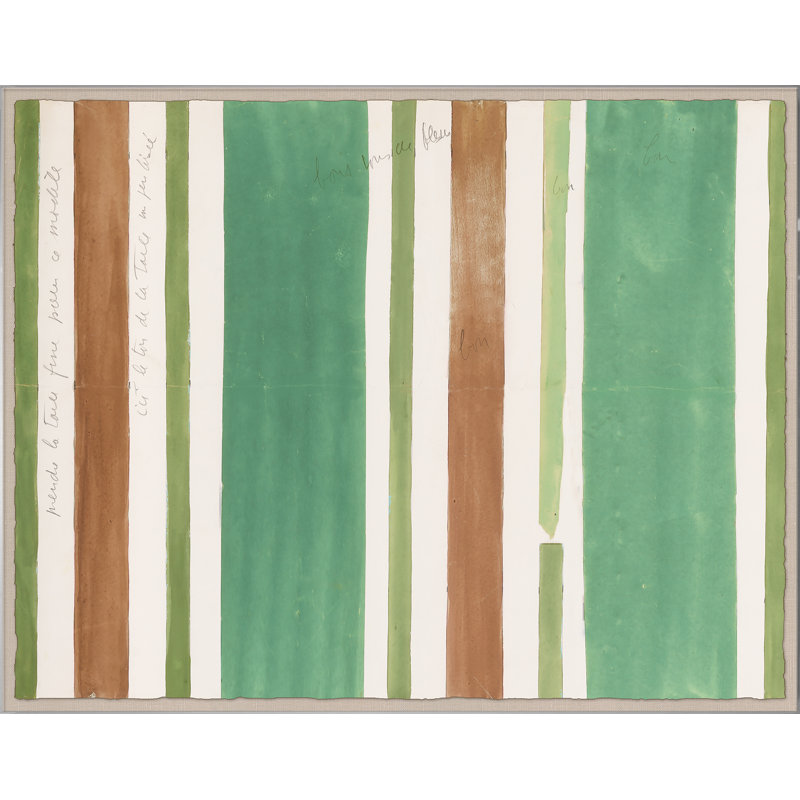 Green Brown Stripes Print by Paule Marrot, 44" H x 56" W x 1.25" D, Acrylic Box