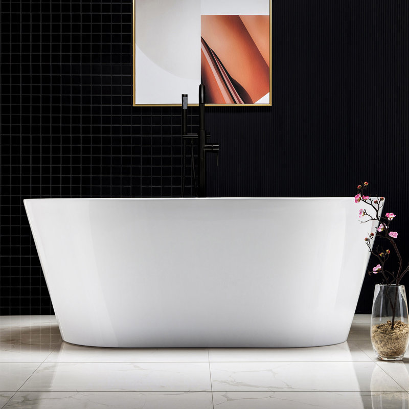 59'' x 29.5'' Freestanding Soaking Acrylic Bathtub, Matte Black, White