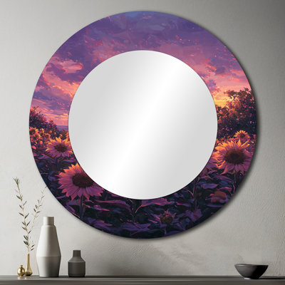 Twilight Sunflower Field At Sunset - Art décoratif miroir tournesols - imprimé sur métal