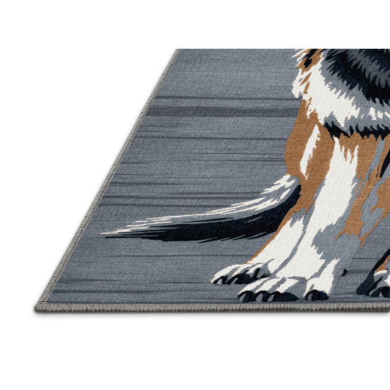 Washable Gray Wolf Wildlife Area Rug, Round 4'