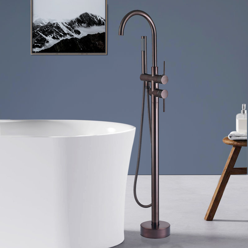 Robinet de baignoire à poignée double avec douchette, Bronze huilé