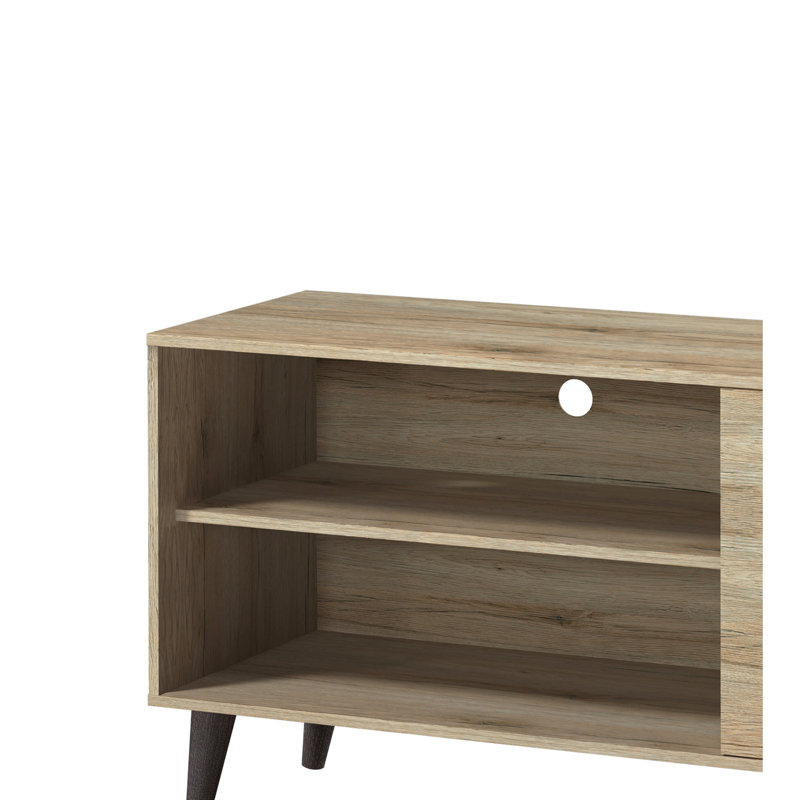 Oak Tv Stand With Storage, For 70 - 79" Tvs, 2 Shelves & 1 Cabinet, Entertainment Centre Cabinet In Oak, Suits 70-79" Modern