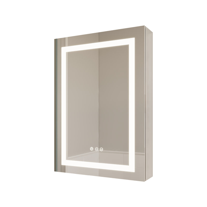 26" H x 20" W Recessed LED Bathroom Medicine Cabinet with Anti-Fog Mirror and Touch Control, Silver Aluminum