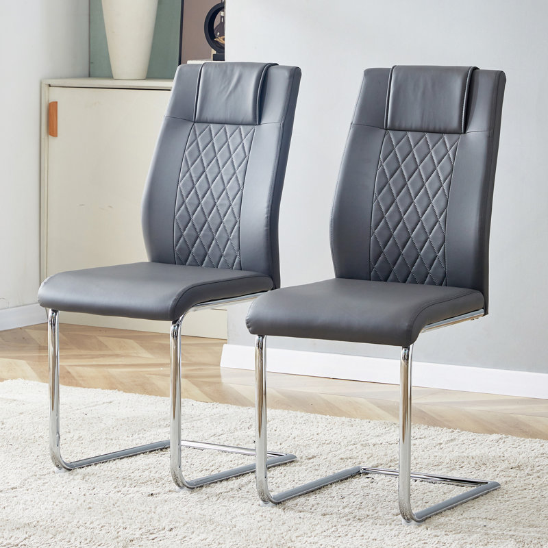 Chaise rembourrée en similicuir Imolo, 6, Gris, Argent argent