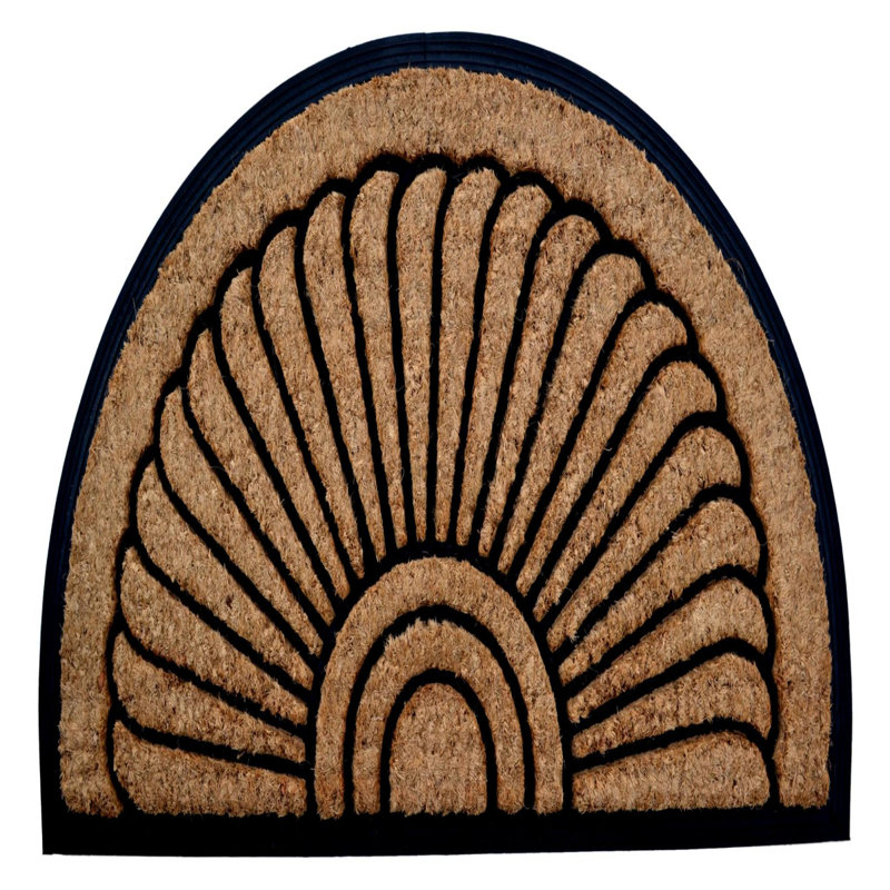 Tapis de porte extérieur semi-circulaire en caoutchouc et fibre de coco beige et noir, 61 x 91 cm