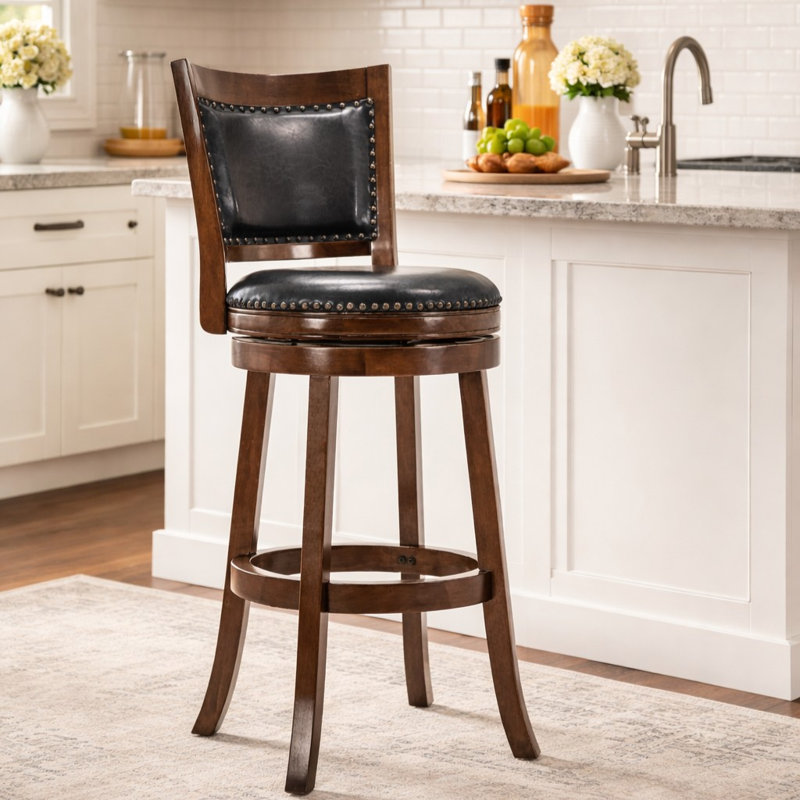 Coriyah Swivel Upholstered Counter Stool with Solid Wood Frame, Cappuccino, Bar Stool (30.75” Seat Height)