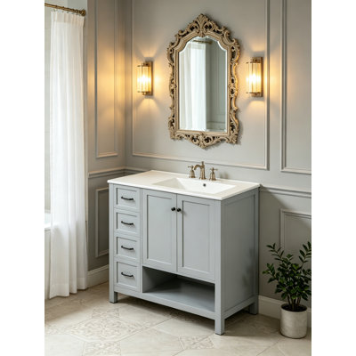 Meuble-lavabo autoportant 36 po avec lavabo en céramique, tiroirs de rangement et armoire 36 po