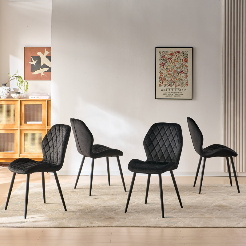 Norred Velvet Dining Chairs Upholstered seat, Black