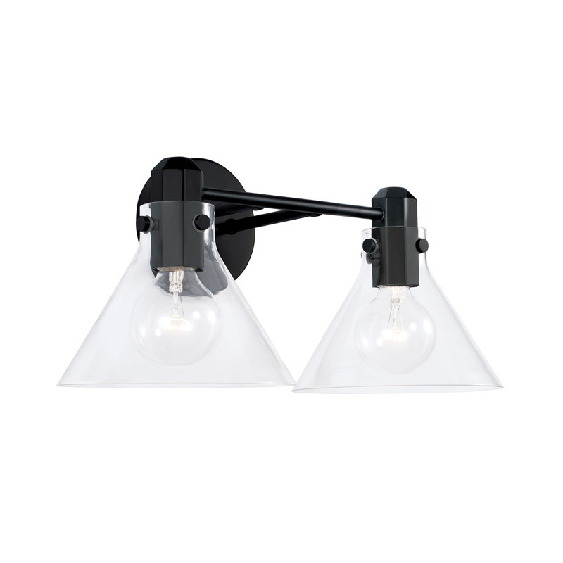 Meuble-lavabo 2 lumières l 18 po x H 9 po en laiton vieilli avec verre transparent, Noir mat