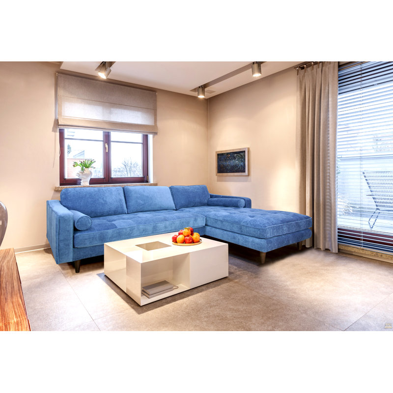 Canapé modulaire Anderson - bleu denim, Velours bleu denim, Orienté à droite