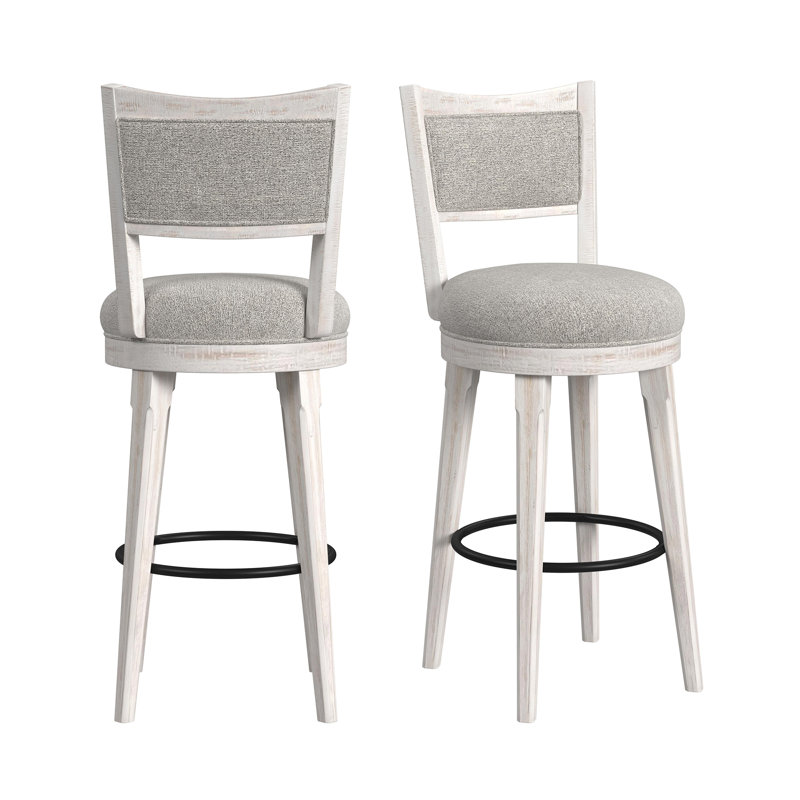 Tabouret tournant Celis avec tissu gris blanc rustique (2 par boîte)