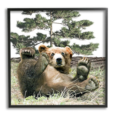 Playing Bear Cub Forest Trees by Kim Curinga - Floater Frame Graphic Art on Wood