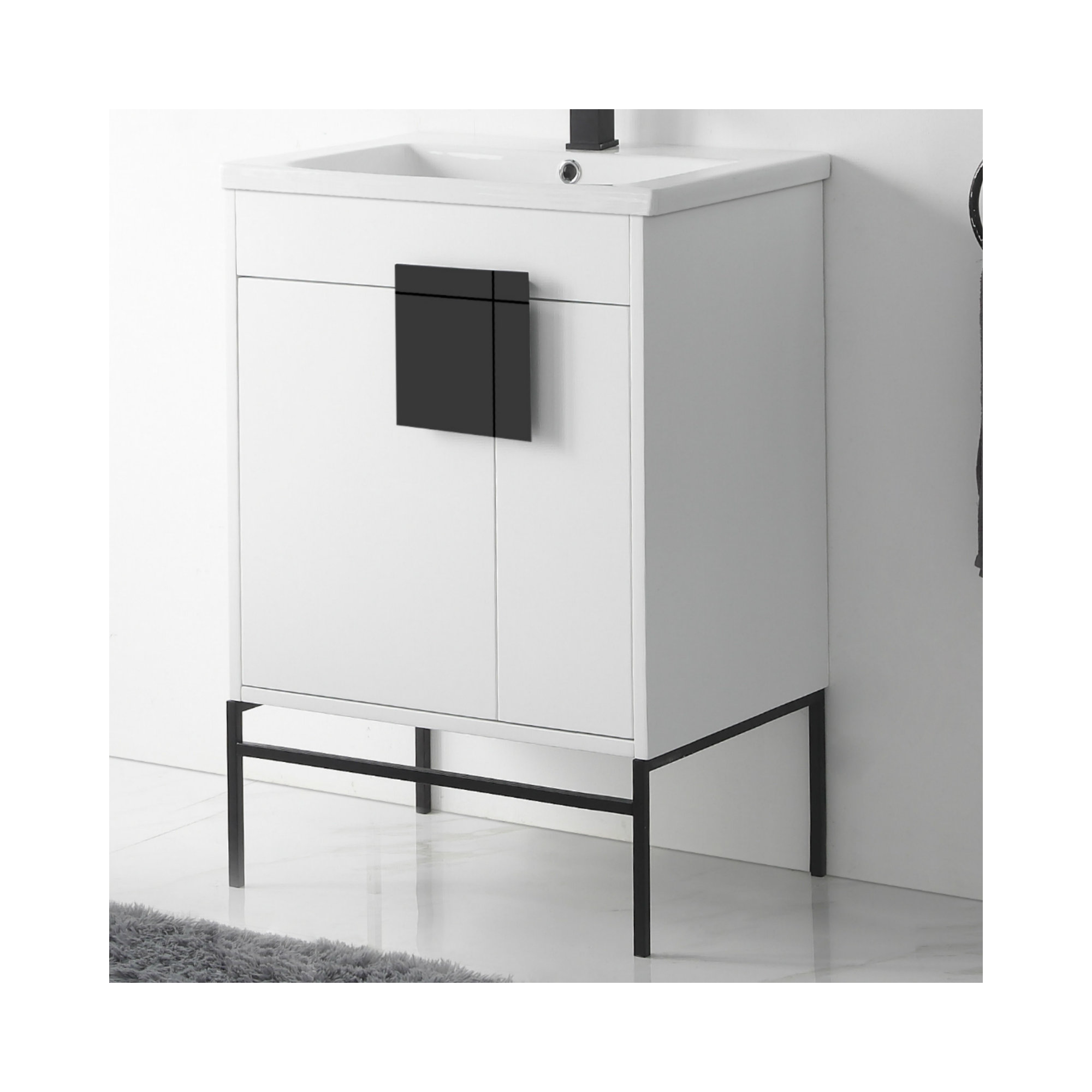 Maisie 24'' Single Bathroom Vanity, White, Black Matte