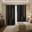2 pièces rideaux à rayures verticales noires et dorées, rideaux de style minimaliste, rideaux à motif géométrique imprimé à œillets, habillage de fenêtre pour le décor de la chambre à coucher-567560774