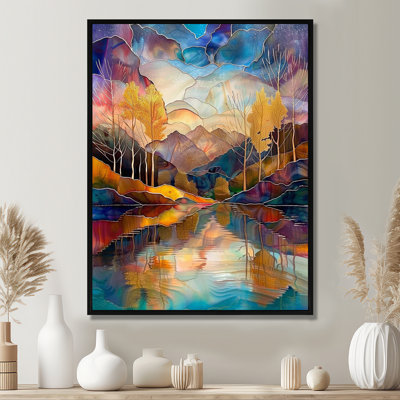 Serene Autumn Forest River - paysage abstrait, art mural