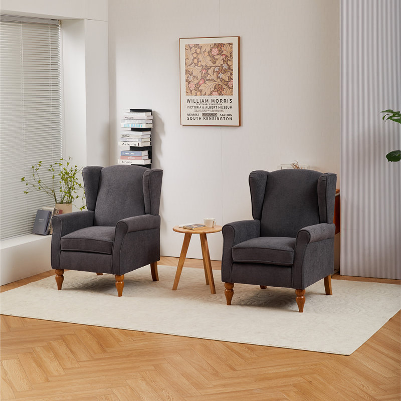 Fauteuil confortable à haut dossier avec ensemble de tables basses en tissu d'ameublement en polyester de style rétro pour le salon et la chambre à coucher