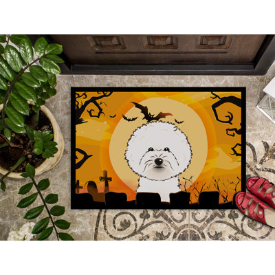 Tapis de porte pour l’extérieur antidérapant bichon bichon frisé halloween