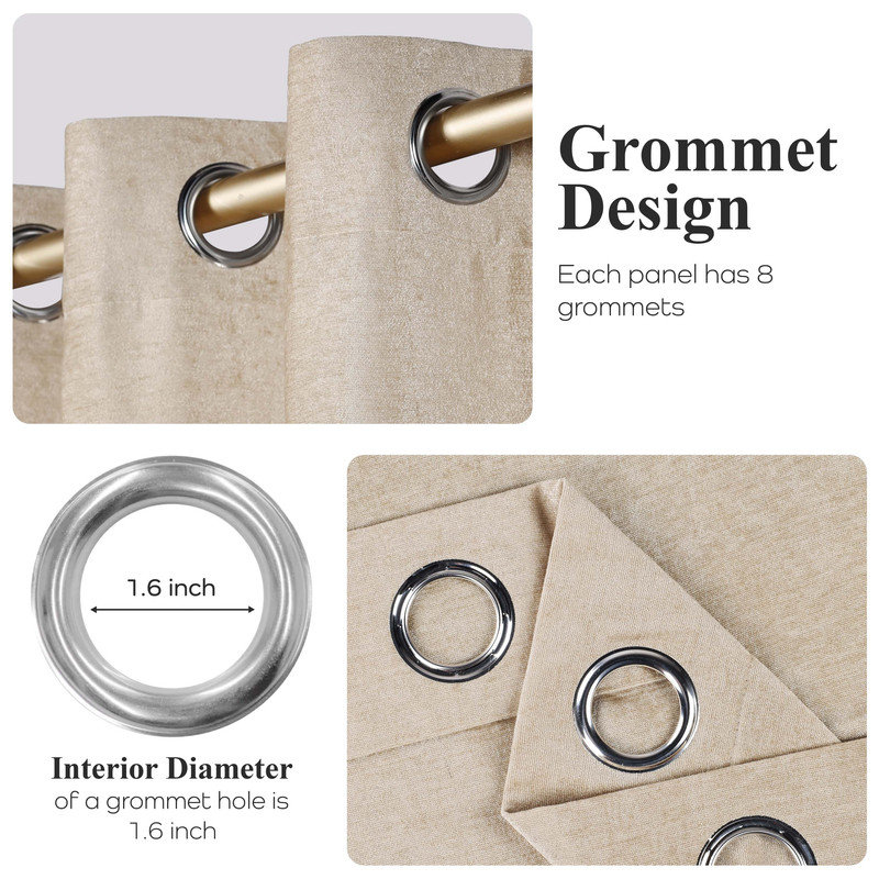 Chenille Light Filtering/Room Darkening Machine Washable Grommet Curtain Panel Set, Beige, 52" W x 108" L