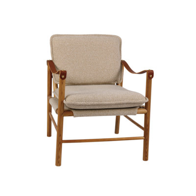 Rubberwood Chair With Bouclé Fabric Cushions