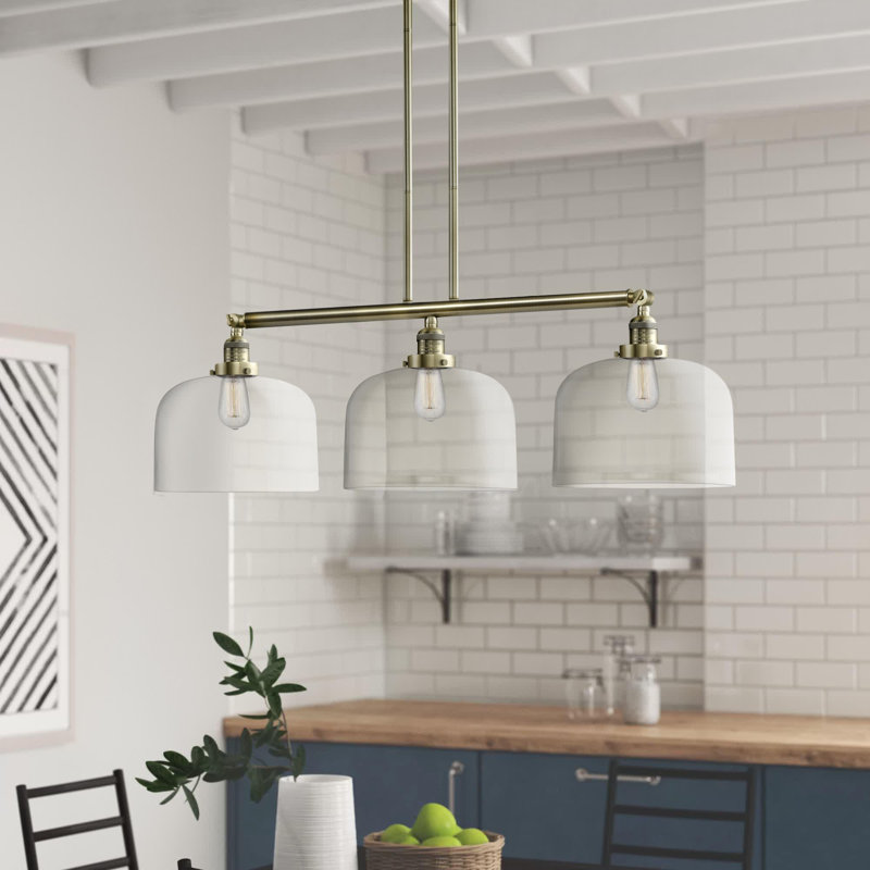 Bell - Luminaire suspendu pour îlot de cuisine 3 lumières 41 ", Ampoule non incluse, Clair, Or satiné