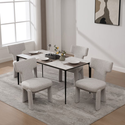 Ensemble de 4 chaises de salle à manger rembourrées en chenille de 22,05 po de largeur avec pieds en bois d'hévéa