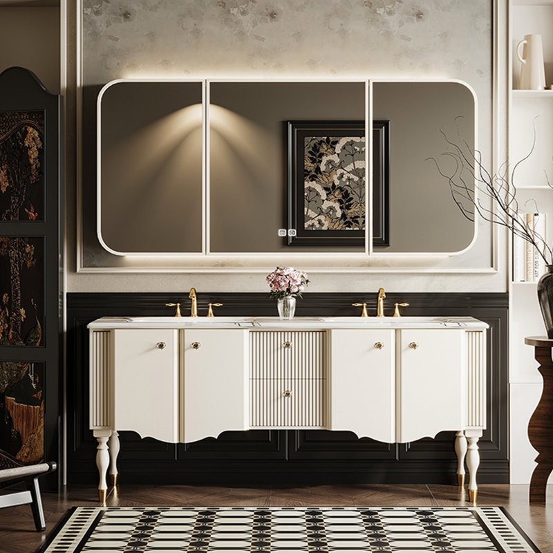 Armoire de salle de bain de style moderne et simple., H 33,46 po x l 62,99 po x P 21,65 po, Blanc cassé
