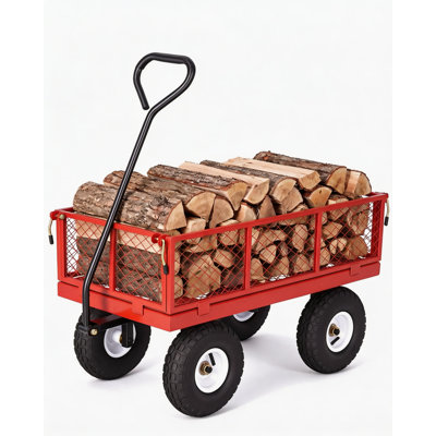 Heavy Duty Garden Cart LBS Capacity Steel Utility Wagon with All Terrain Pneumatic 400lb Red