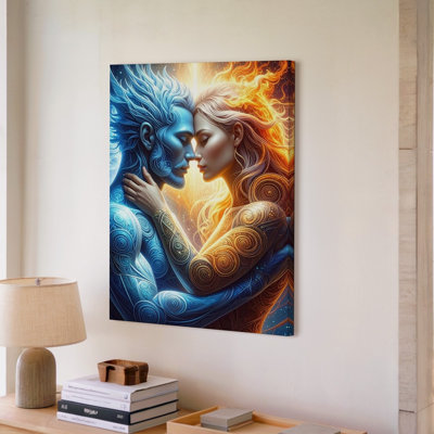 A Fantastical Digital Painting Of Two Canvas Elemental Beings One Representing Fire And The Wall Art Premium Quality Ready To Hang