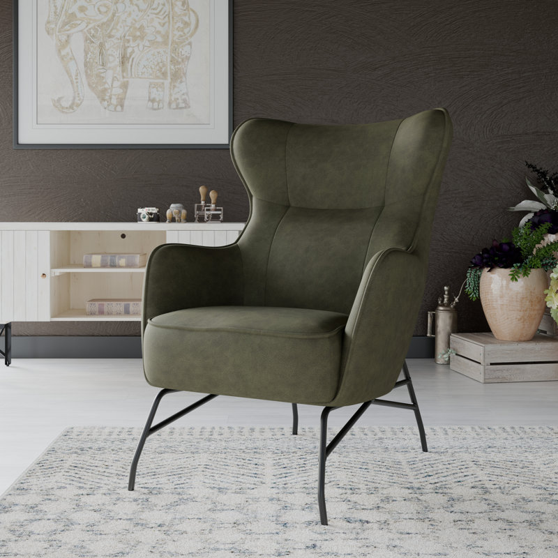 Rainer Upholstered Accent Chair, Green Faux Leather