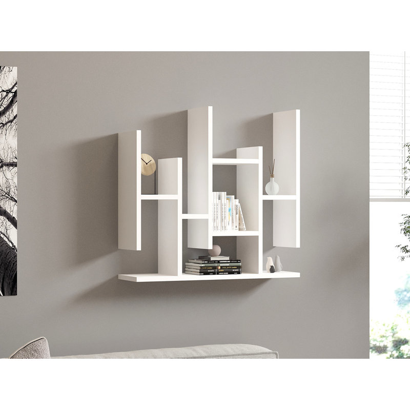 Tablette murale moderne, blanche, 27,6 po x 27,1 po x 7,7 po | 100% panneau de particules enduit de mélamine, épaisseur: 0,7 pouce | Nombreuses tablettes pour un rangement supplémentaire, conception murale, parfaite pour l'organisation à la maison ou au bureau, élégante et fonctionnelle