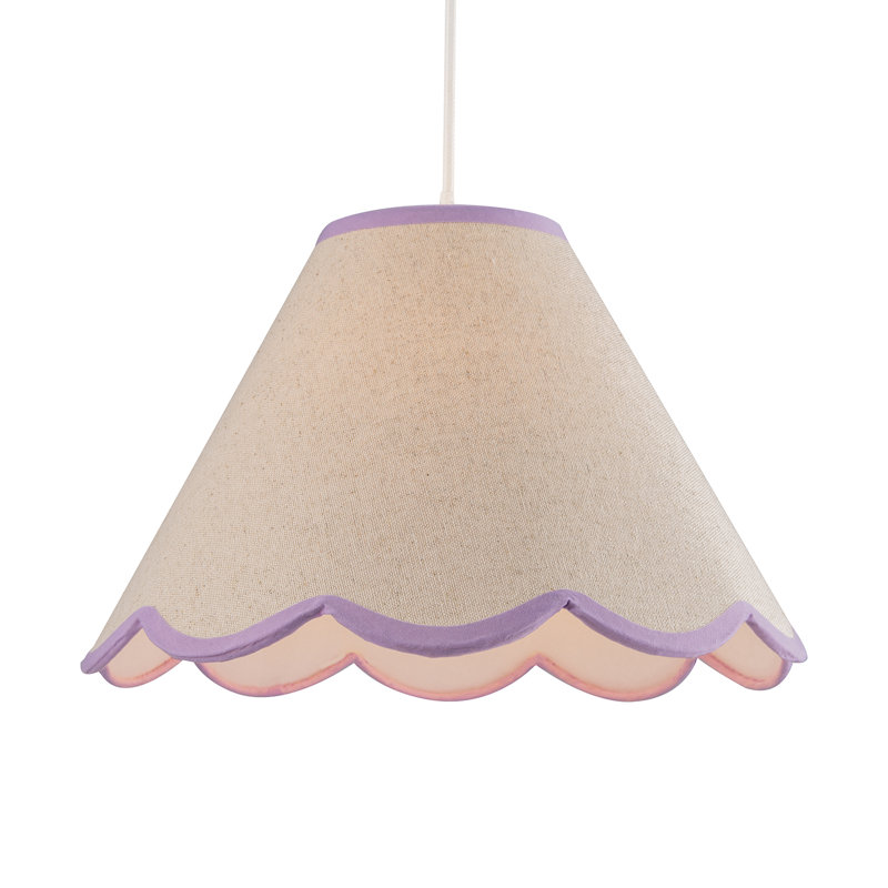Scallop Edge Natural Textured Linen Coolie Lamp Shade With Trims By, Purple