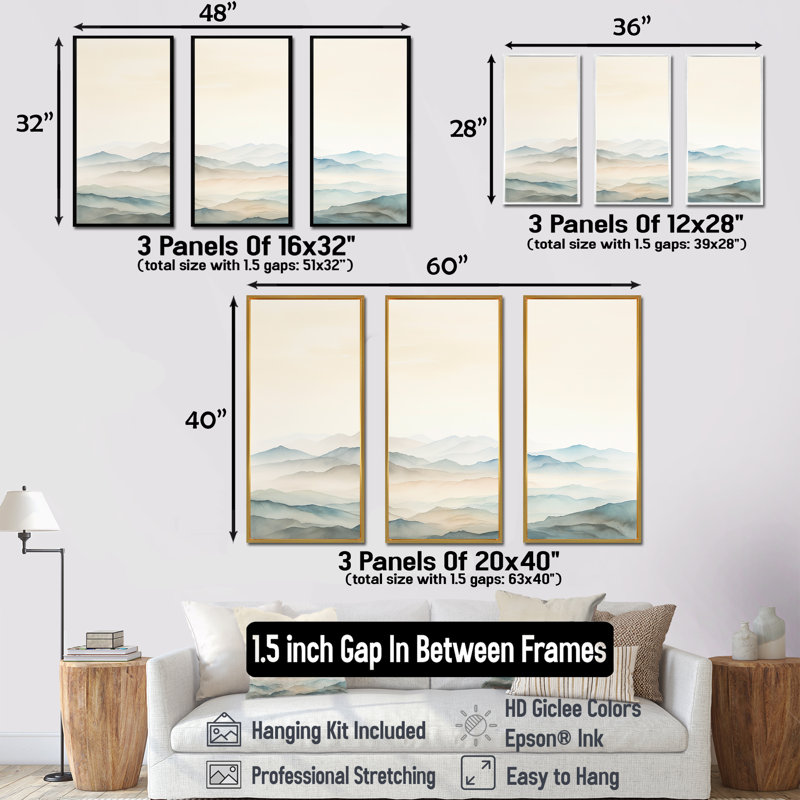 «Mountain Silent Beauty I - Landscape Mountains», ensemble d'art mural, Cadre naturel flottant, H 40 po x l 60 po x P 1 po