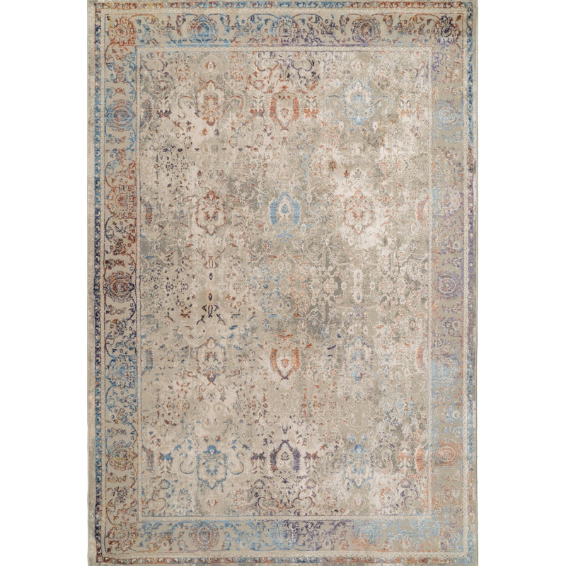 Tapis gris / rose / bleu Layana, Rectangle 6 pi 7 po x 9 pi 6 po