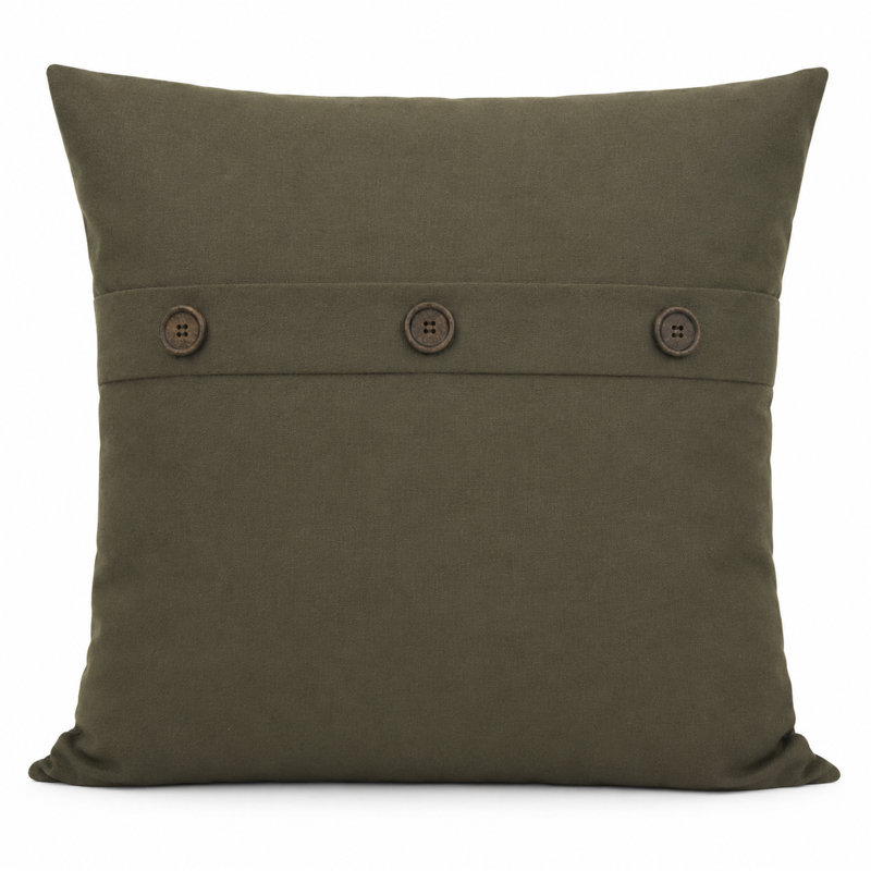 Solid Button Buttons Linen Throw Pillow, FallGreen