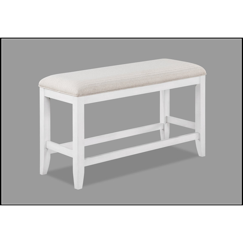 1Pc Transitional White Finish Fabric Upholstered Counter-Height Dining Bench, White/Beige