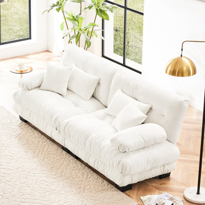Canapé 2 places en tissu chenille blanc avec coussins lombaires Living Design