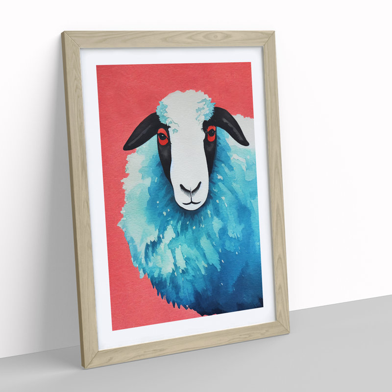 Watercolour Sheep No.7 - Framed Print, 34cm H x 25cm W x 2cm D, Oak