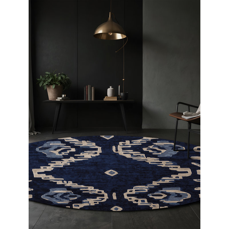 Tapis gris soyeux et moelleux, Rond 7 pi