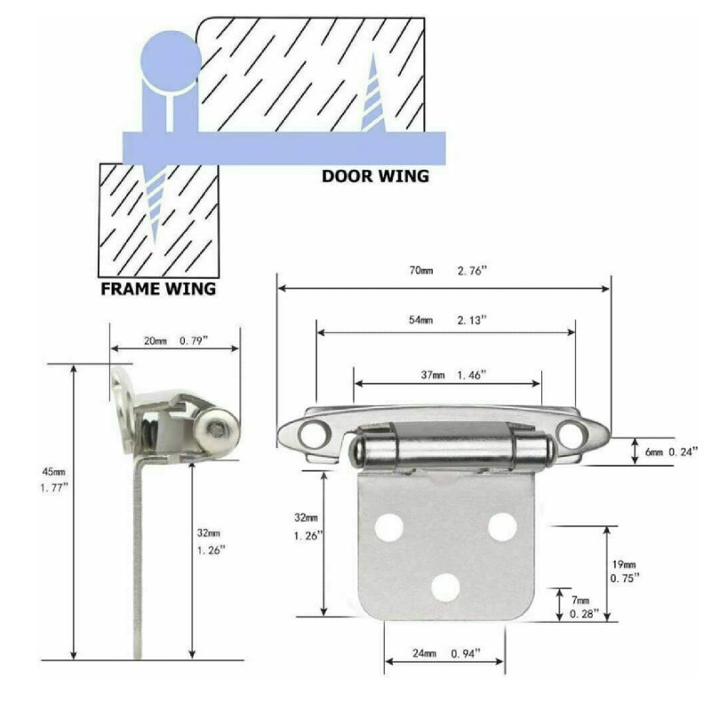 Charnières d'armoire à fermeture automatique 20 pièces, Nickel satiné
