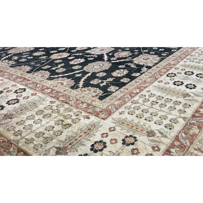 Ziegler Hand-Knotted High-Quality Black and Beige Area Rug