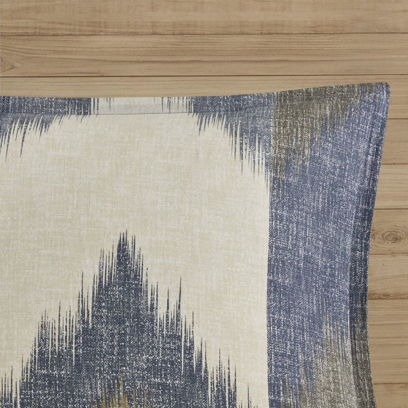 Full/Queen Navy Cotton Ikat Chevron Duvet Cover Set